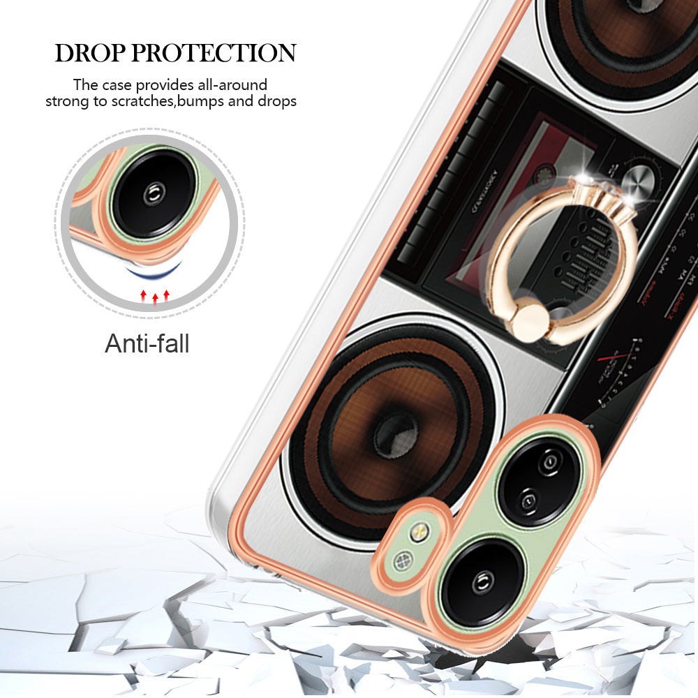 YB IMD Series-20 Style D for Xiaomi Redmi 13C 4G / Poco C65 4G TPU Back Case Ring Kickstand 2.0mm Cover - Radio