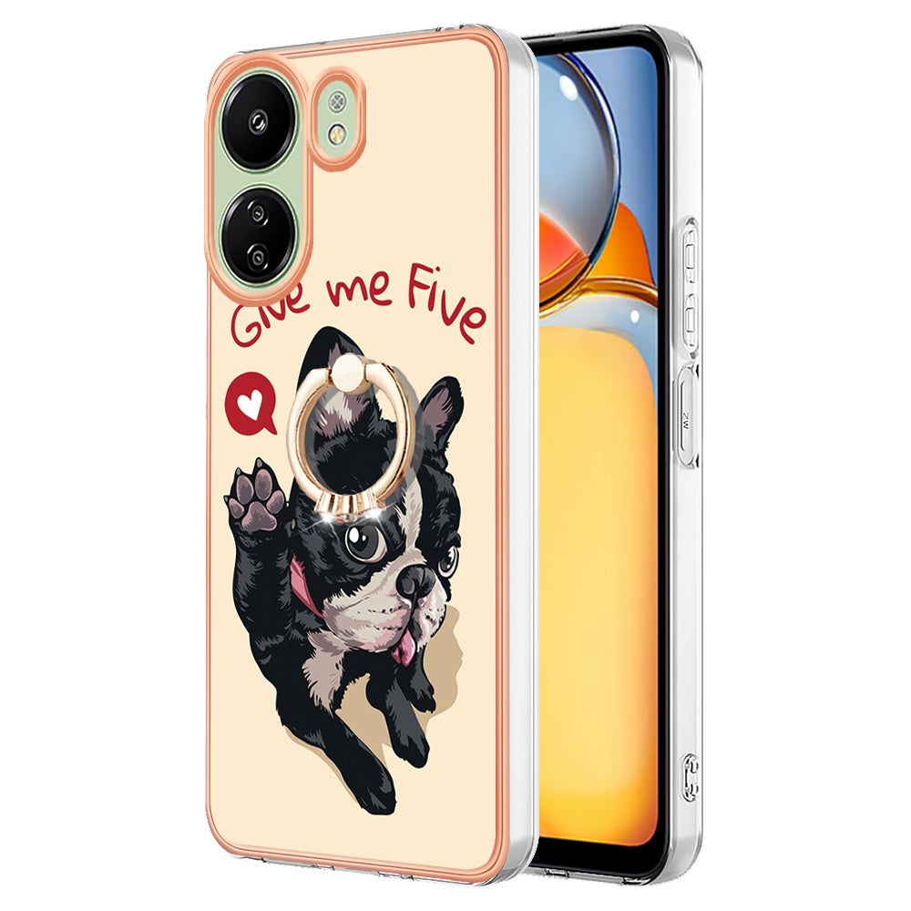 YB IMD Series-20 Style D for Xiaomi Redmi 13C 4G / Poco C65 4G TPU Back Case Ring Kickstand 2.0mm Cover - Dog