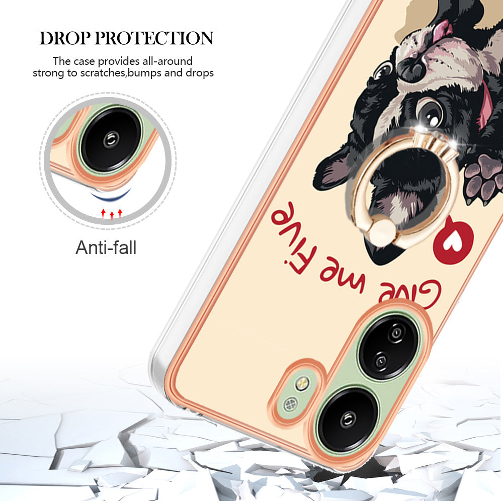 YB IMD Series-20 Style D for Xiaomi Redmi 13C 4G / Poco C65 4G TPU Back Case Ring Kickstand 2.0mm Cover - Dog