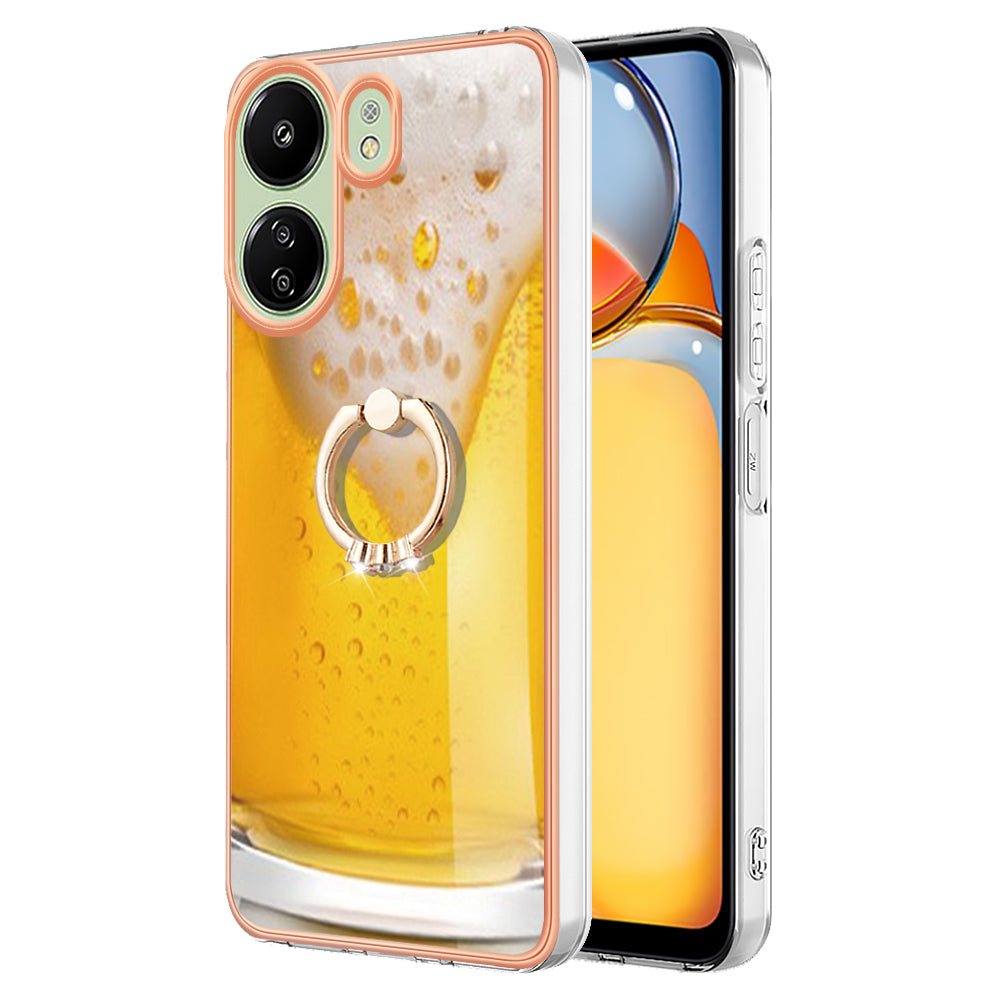 YB IMD Series-20 Style D for Xiaomi Redmi 13C 4G / Poco C65 4G TPU Back Case Ring Kickstand 2.0mm Cover - Beer