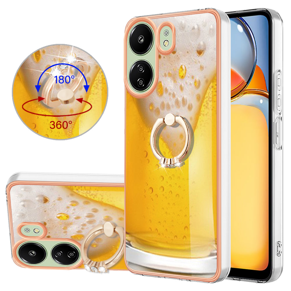 YB IMD Series-20 Style D for Xiaomi Redmi 13C 4G / Poco C65 4G TPU Back Case Ring Kickstand 2.0mm Cover - Beer