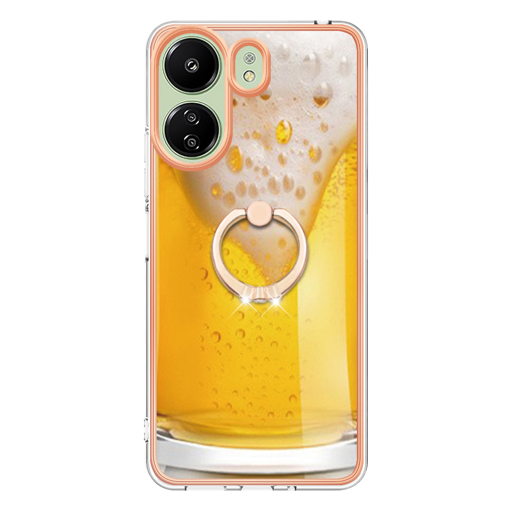 YB IMD Series-20 Style D for Xiaomi Redmi 13C 4G / Poco C65 4G TPU Back Case Ring Kickstand 2.0mm Cover - Beer