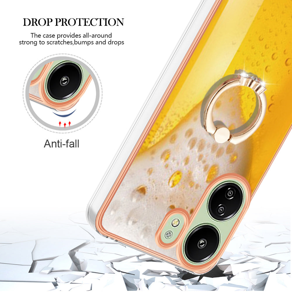 YB IMD Series-20 Style D for Xiaomi Redmi 13C 4G / Poco C65 4G TPU Back Case Ring Kickstand 2.0mm Cover - Beer