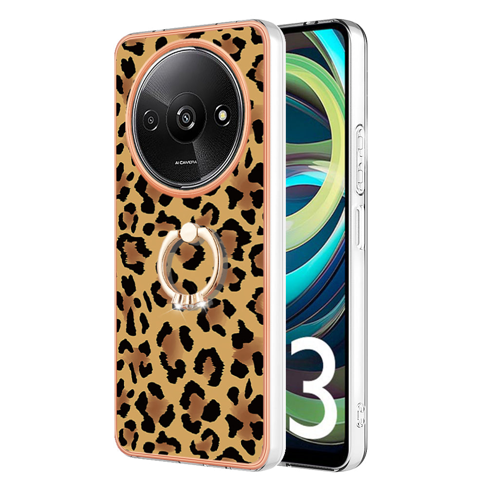 YB IMD Series-20 Style D for Xiaomi Redmi A3 / Poco C61 4G Case 2.0mm TPU Electroplating Edges Phone Cover - Leopard Print