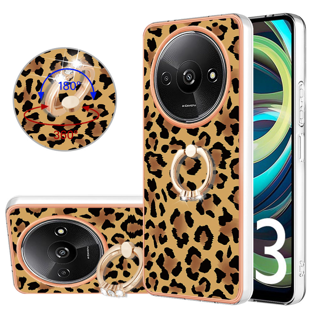 YB IMD Series-20 Style D for Xiaomi Redmi A3 / Poco C61 4G Case 2.0mm TPU Electroplating Edges Phone Cover - Leopard Print