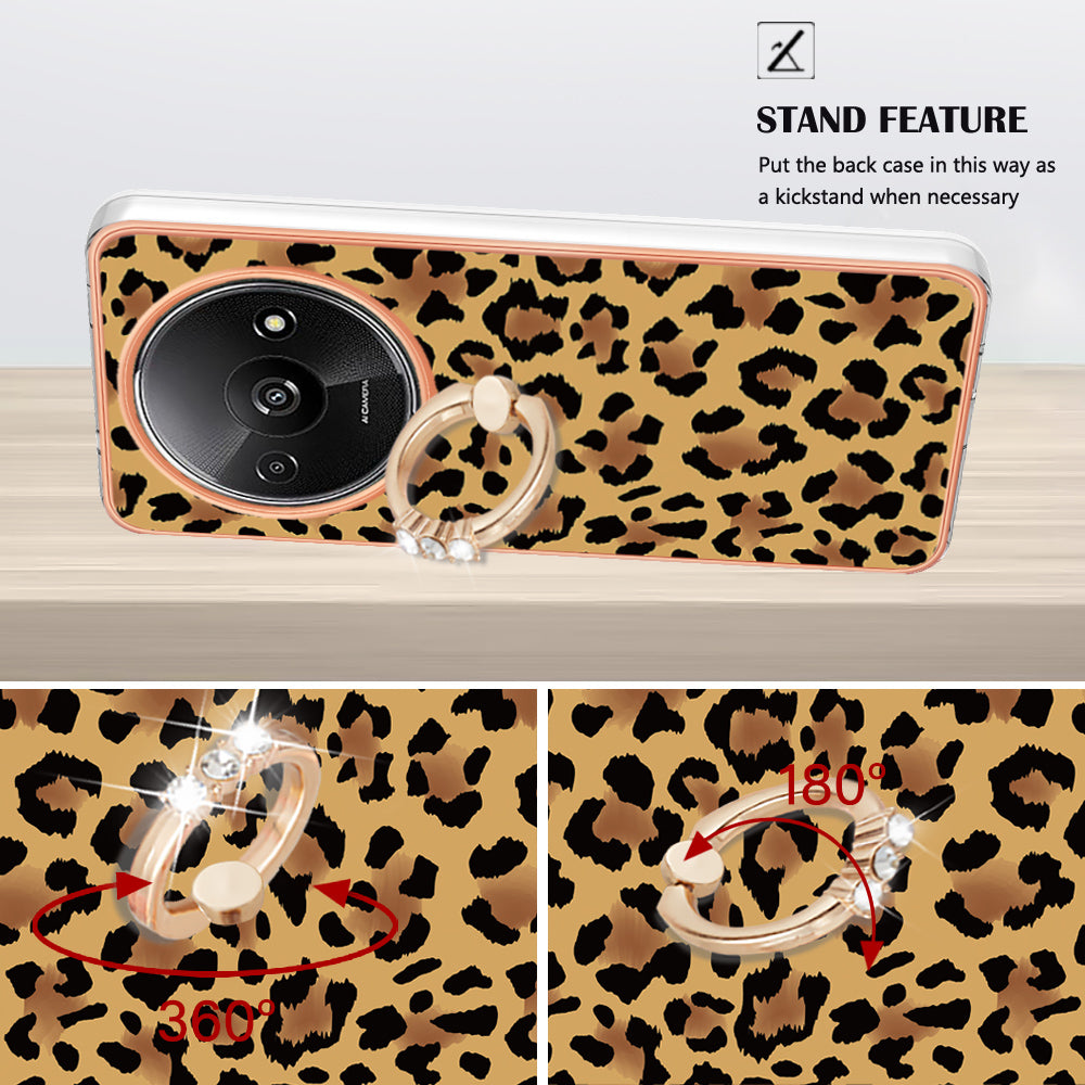 YB IMD Series-20 Style D for Xiaomi Redmi A3 / Poco C61 4G Case 2.0mm TPU Electroplating Edges Phone Cover - Leopard Print