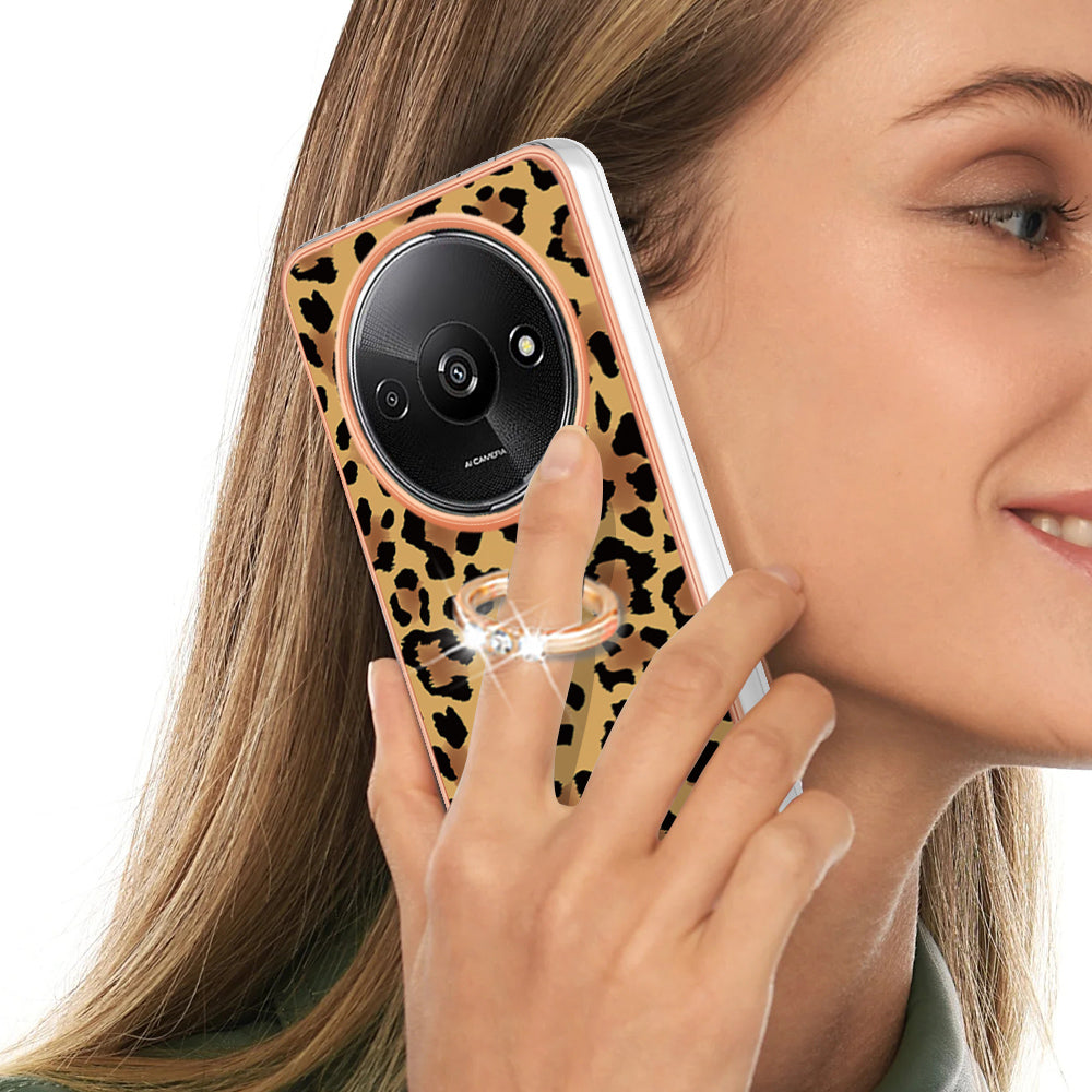 YB IMD Series-20 Style D for Xiaomi Redmi A3 / Poco C61 4G Case 2.0mm TPU Electroplating Edges Phone Cover - Leopard Print