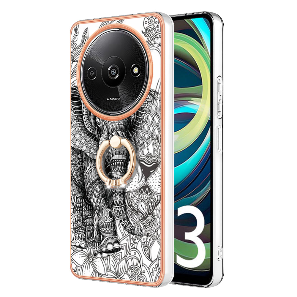 YB IMD Series-20 Style D for Xiaomi Redmi A3 / Poco C61 4G Case 2.0mm TPU Electroplating Edges Phone Cover - Totem Elephant