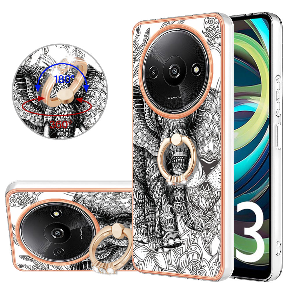 YB IMD Series-20 Style D for Xiaomi Redmi A3 / Poco C61 4G Case 2.0mm TPU Electroplating Edges Phone Cover - Totem Elephant