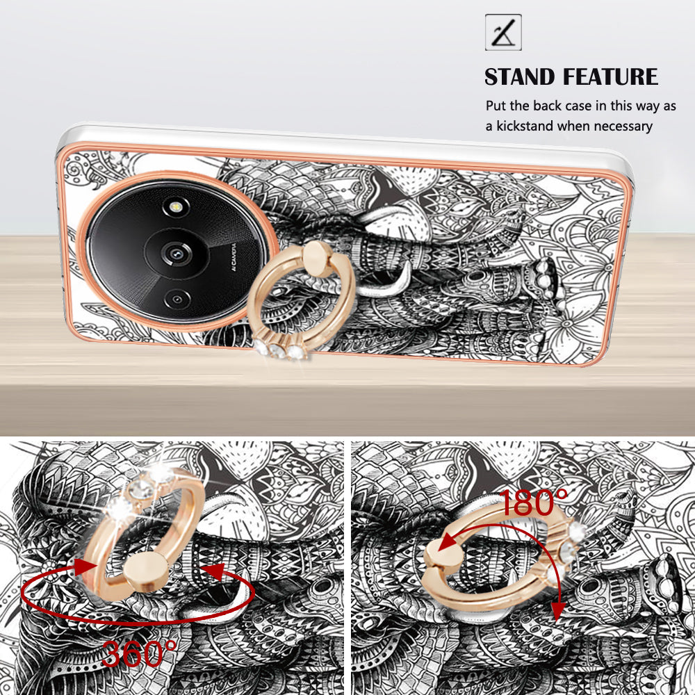 YB IMD Series-20 Style D for Xiaomi Redmi A3 / Poco C61 4G Case 2.0mm TPU Electroplating Edges Phone Cover - Totem Elephant