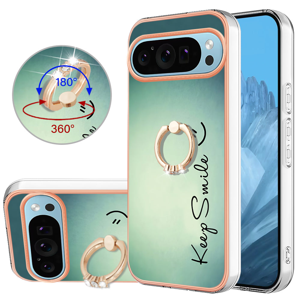 YB IMD Series-20 Style D for Google Pixel 9 Pro IMD Case TPU Phone Shell with Kickstand - Keep Smile