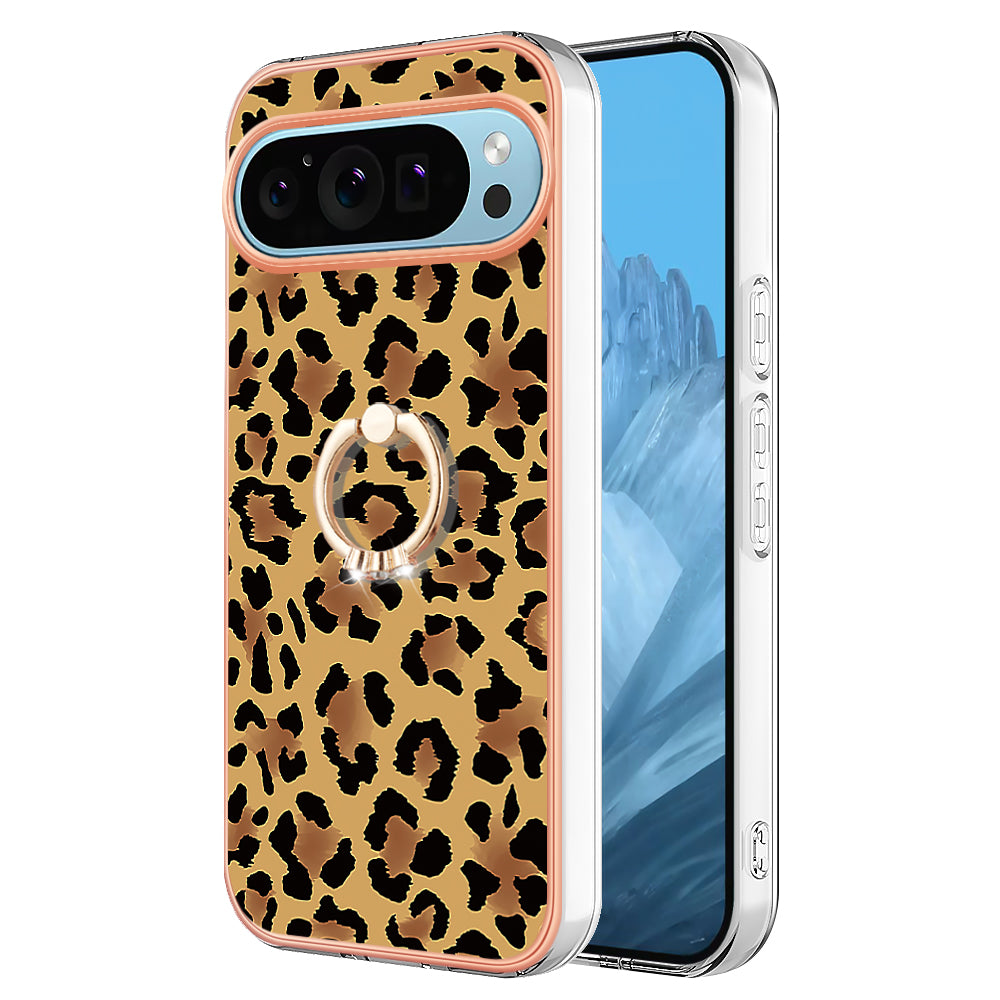 YB IMD Series-20 Style D for Google Pixel 9 Pro IMD Case TPU Phone Shell with Kickstand - Leopard Print