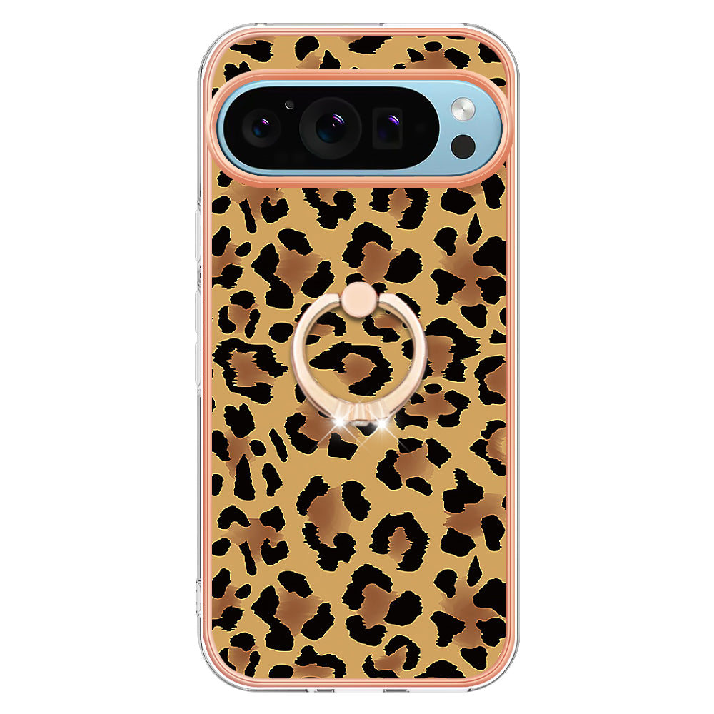 YB IMD Series-20 Style D for Google Pixel 9 Pro IMD Case TPU Phone Shell with Kickstand - Leopard Print