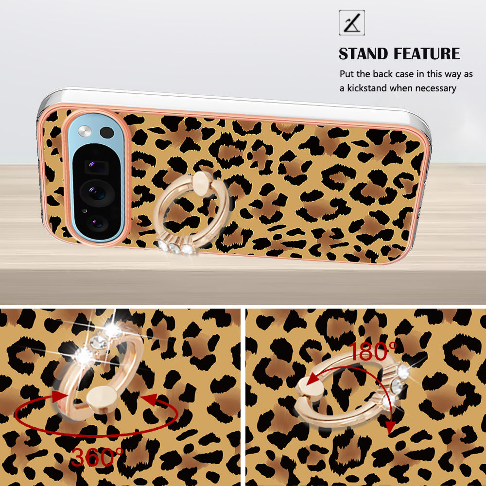 YB IMD Series-20 Style D for Google Pixel 9 Pro IMD Case TPU Phone Shell with Kickstand - Leopard Print