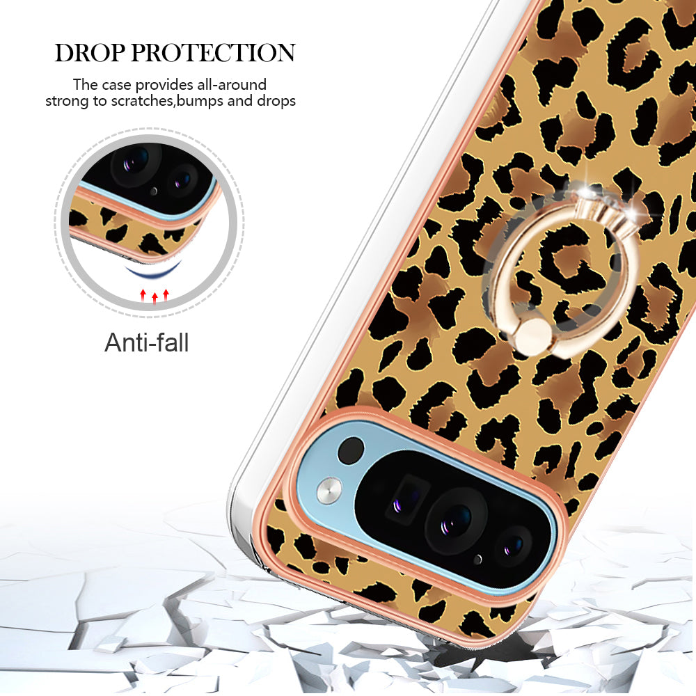 YB IMD Series-20 Style D for Google Pixel 9 Pro IMD Case TPU Phone Shell with Kickstand - Leopard Print