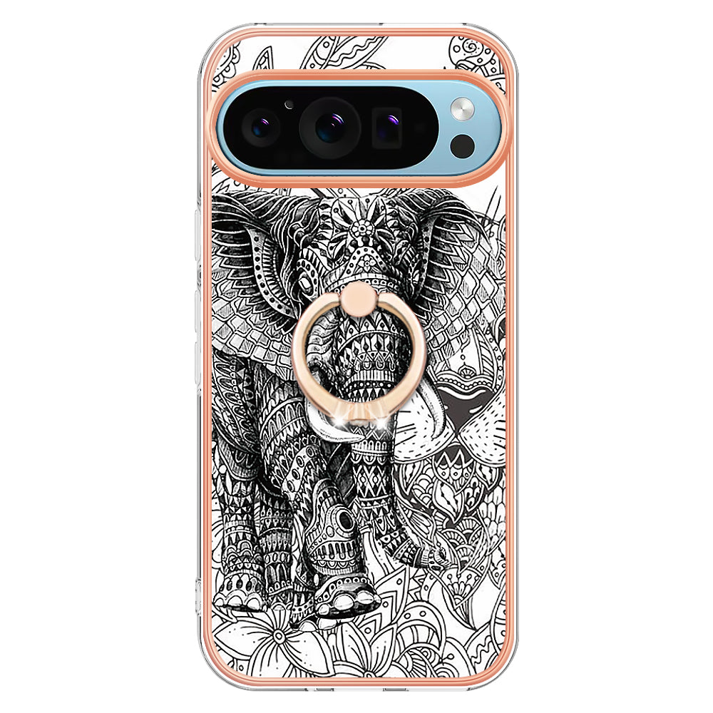 YB IMD Series-20 Style D for Google Pixel 9 Pro IMD Case TPU Phone Shell with Kickstand - Totem Elephant