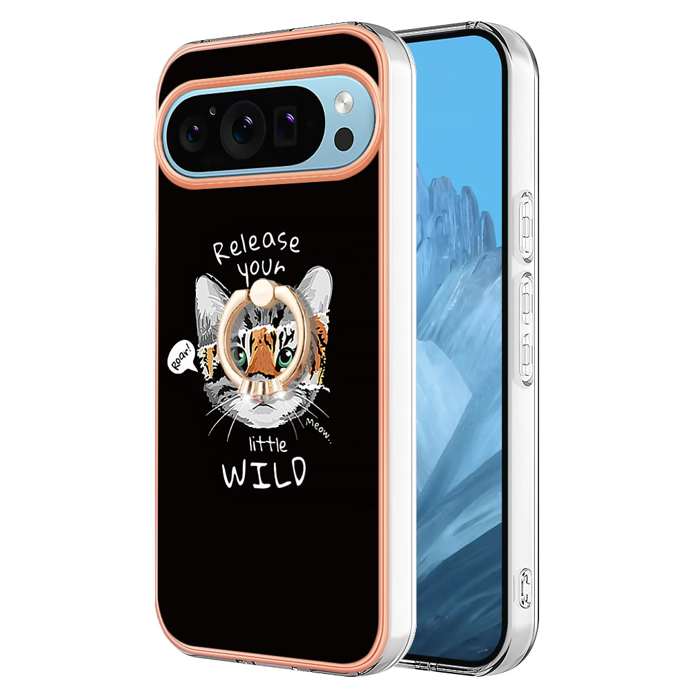 YB IMD Series-20 Style D for Google Pixel 9 Pro IMD Case TPU Phone Shell with Kickstand - Cat / Tiger