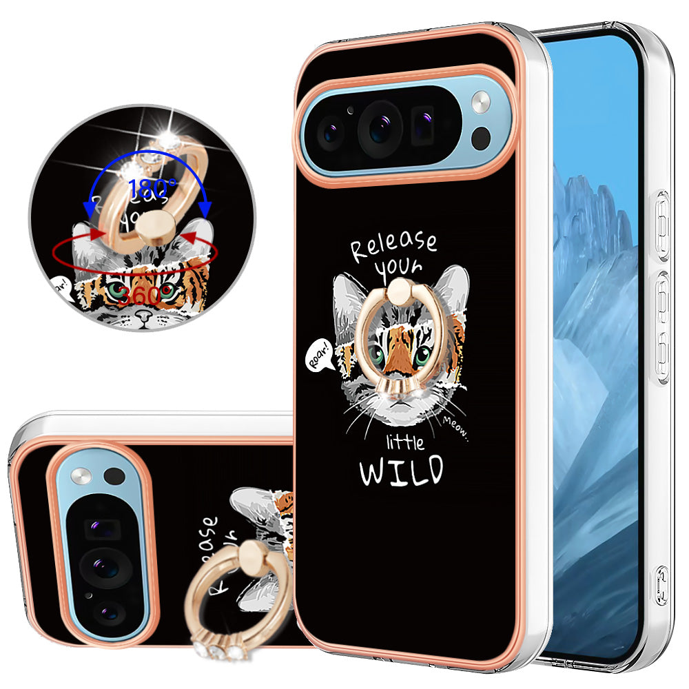 YB IMD Series-20 Style D for Google Pixel 9 Pro IMD Case TPU Phone Shell with Kickstand - Cat / Tiger