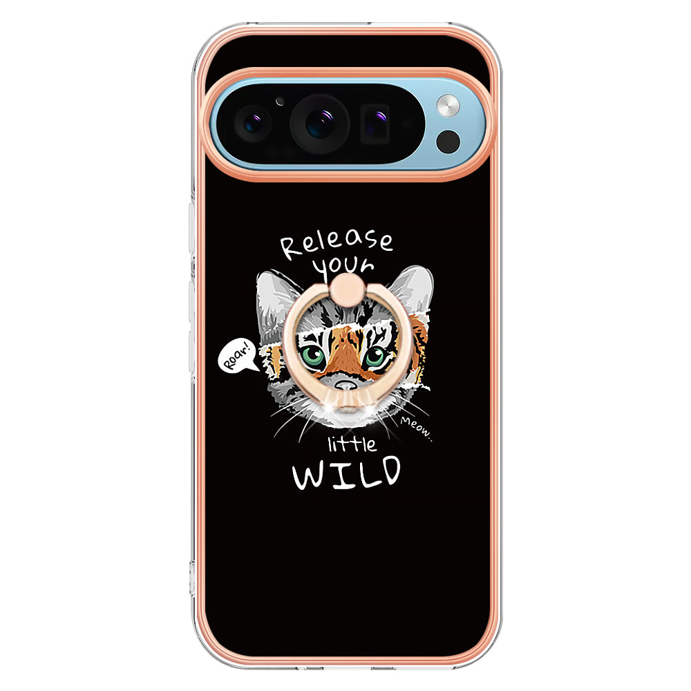 YB IMD Series-20 Style D for Google Pixel 9 Pro IMD Case TPU Phone Shell with Kickstand - Cat / Tiger