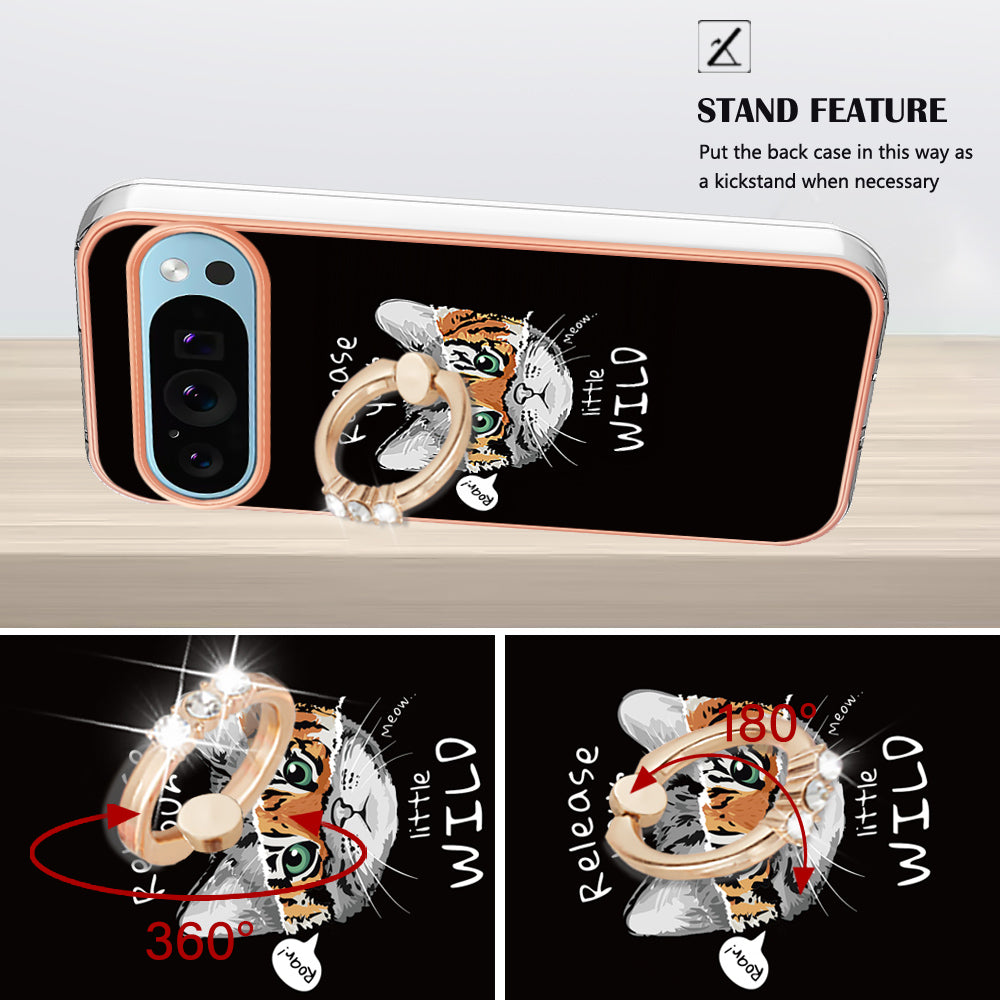 YB IMD Series-20 Style D for Google Pixel 9 Pro IMD Case TPU Phone Shell with Kickstand - Cat / Tiger