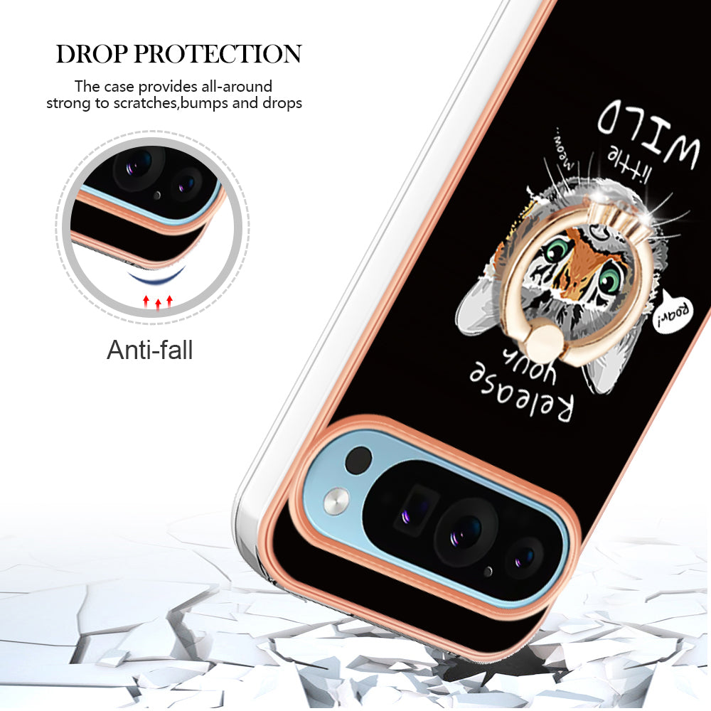 YB IMD Series-20 Style D for Google Pixel 9 Pro IMD Case TPU Phone Shell with Kickstand - Cat / Tiger