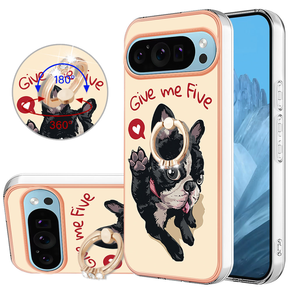 YB IMD Series-20 Style D for Google Pixel 9 Pro IMD Case TPU Phone Shell with Kickstand - Dog