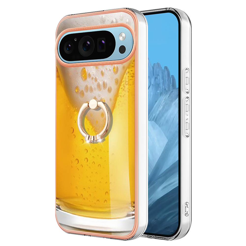 YB IMD Series-20 Style D for Google Pixel 9 Pro IMD Case TPU Phone Shell with Kickstand - Beer