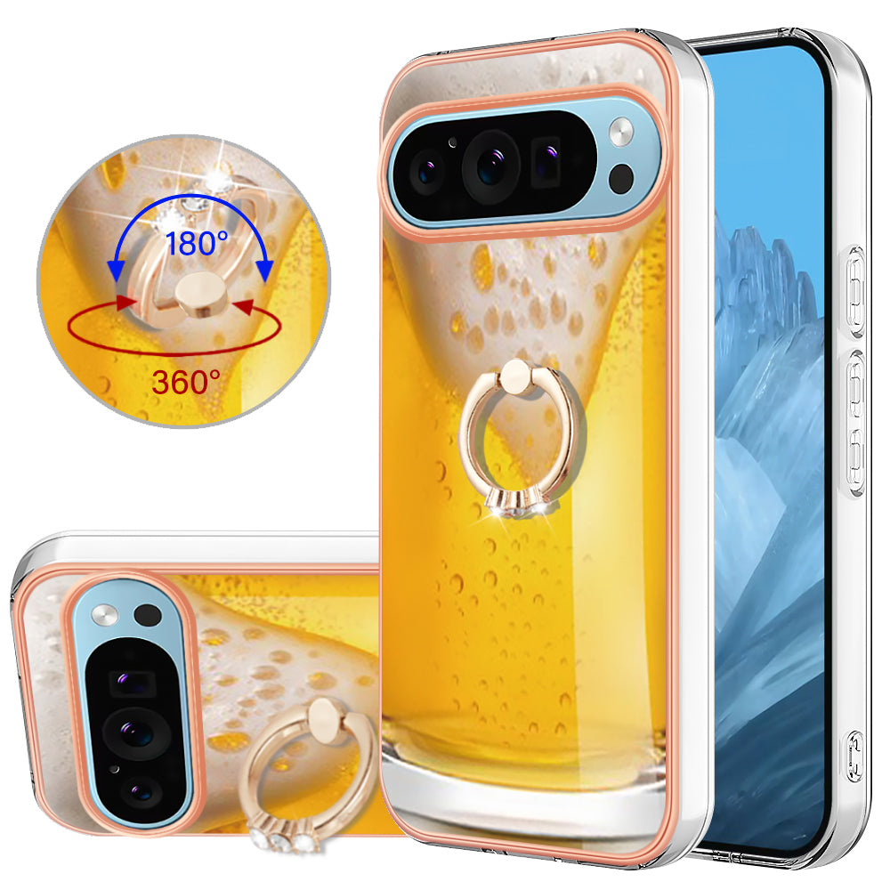 YB IMD Series-20 Style D for Google Pixel 9 Pro IMD Case TPU Phone Shell with Kickstand - Beer