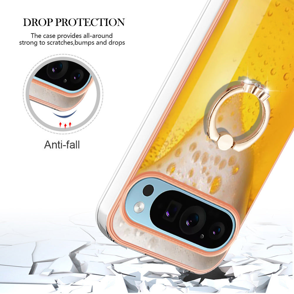 YB IMD Series-20 Style D for Google Pixel 9 Pro IMD Case TPU Phone Shell with Kickstand - Beer