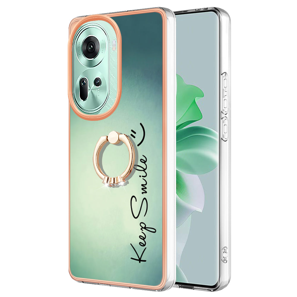 YB IMD Series-20 Style D for Oppo Reno11 5G (Global) Case 2.0mm Electroplating TPU Kickstand Cover - Keep Smile