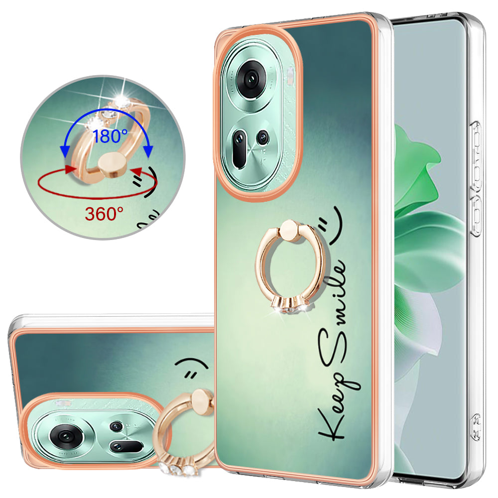 YB IMD Series-20 Style D for Oppo Reno11 5G (Global) Case 2.0mm Electroplating TPU Kickstand Cover - Keep Smile