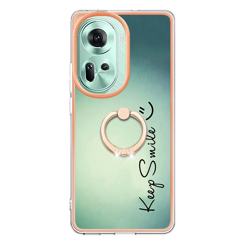 YB IMD Series-20 Style D for Oppo Reno11 5G (Global) Case 2.0mm Electroplating TPU Kickstand Cover - Keep Smile