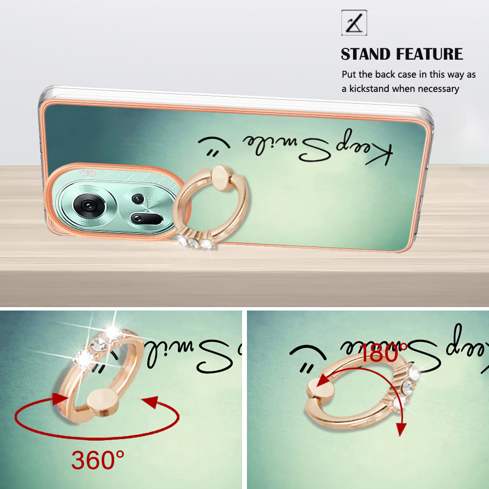 YB IMD Series-20 Style D for Oppo Reno11 5G (Global) Case 2.0mm Electroplating TPU Kickstand Cover - Keep Smile