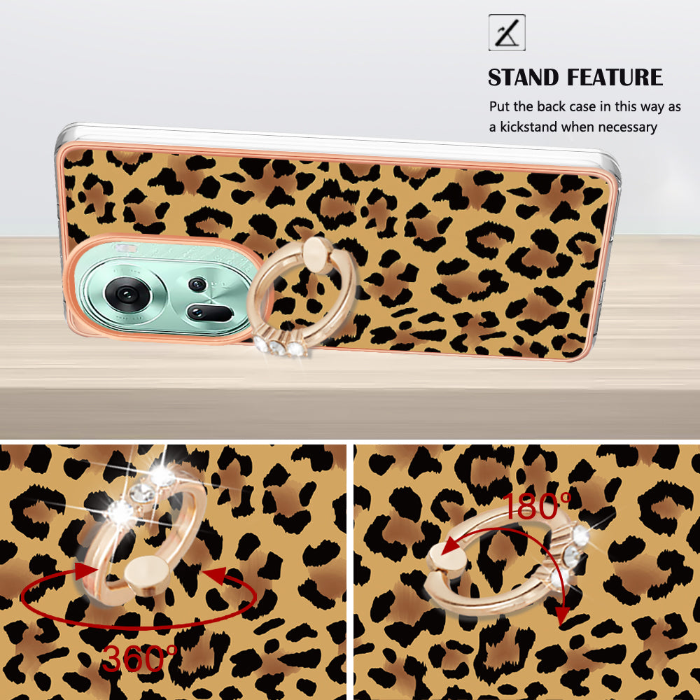 YB IMD Series-20 Style D for Oppo Reno11 5G (Global) Case 2.0mm Electroplating TPU Kickstand Cover - Leopard Print