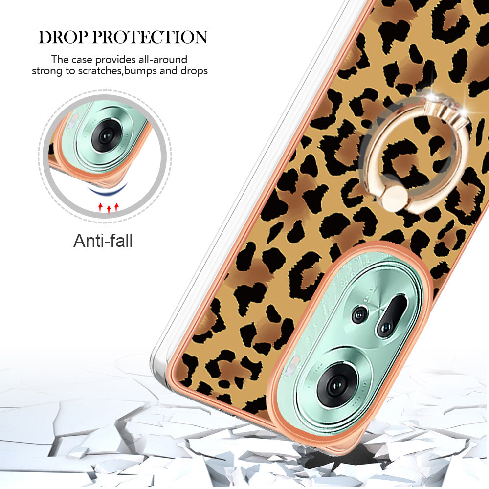 YB IMD Series-20 Style D for Oppo Reno11 5G (Global) Case 2.0mm Electroplating TPU Kickstand Cover - Leopard Print