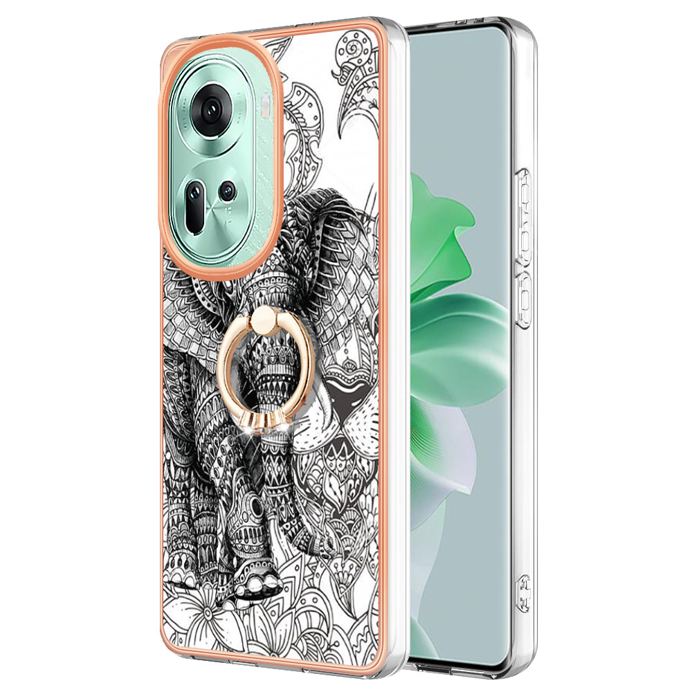 YB IMD Series-20 Style D for Oppo Reno11 5G (Global) Case 2.0mm Electroplating TPU Kickstand Cover - Totem Elephant