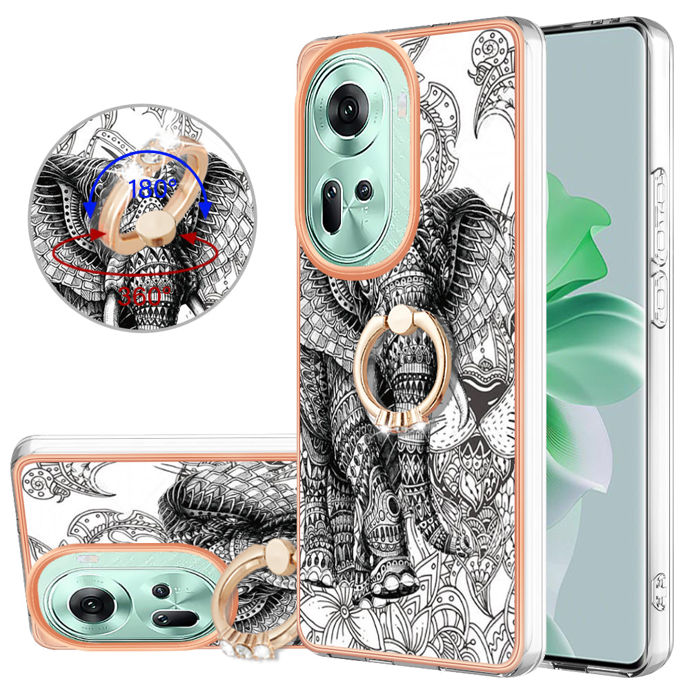 YB IMD Series-20 Style D for Oppo Reno11 5G (Global) Case 2.0mm Electroplating TPU Kickstand Cover - Totem Elephant