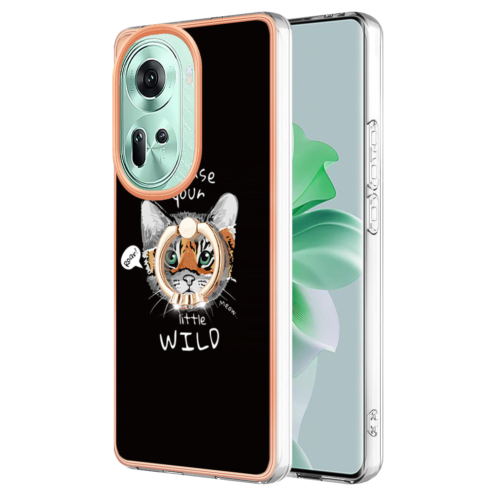 YB IMD Series-20 Style D for Oppo Reno11 5G (Global) Case 2.0mm Electroplating TPU Kickstand Cover - Cat / Tiger