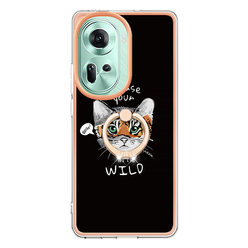 YB IMD Series-20 Style D for Oppo Reno11 5G (Global) Case 2.0mm Electroplating TPU Kickstand Cover - Cat / Tiger