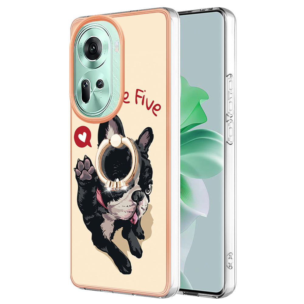 YB IMD Series-20 Style D for Oppo Reno11 5G (Global) Case 2.0mm Electroplating TPU Kickstand Cover - Dog