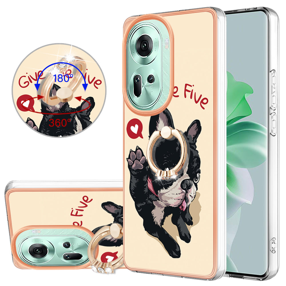 YB IMD Series-20 Style D for Oppo Reno11 5G (Global) Case 2.0mm Electroplating TPU Kickstand Cover - Dog