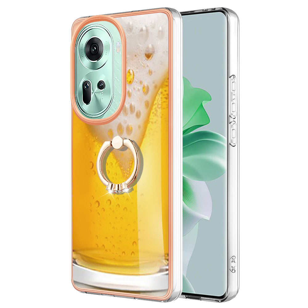 YB IMD Series-20 Style D for Oppo Reno11 5G (Global) Case 2.0mm Electroplating TPU Kickstand Cover - Beer