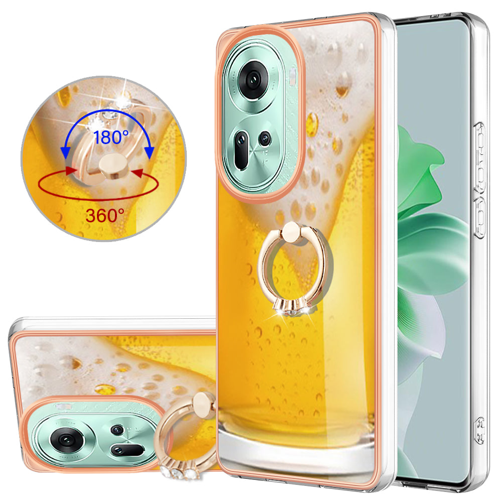 YB IMD Series-20 Style D for Oppo Reno11 5G (Global) Case 2.0mm Electroplating TPU Kickstand Cover - Beer