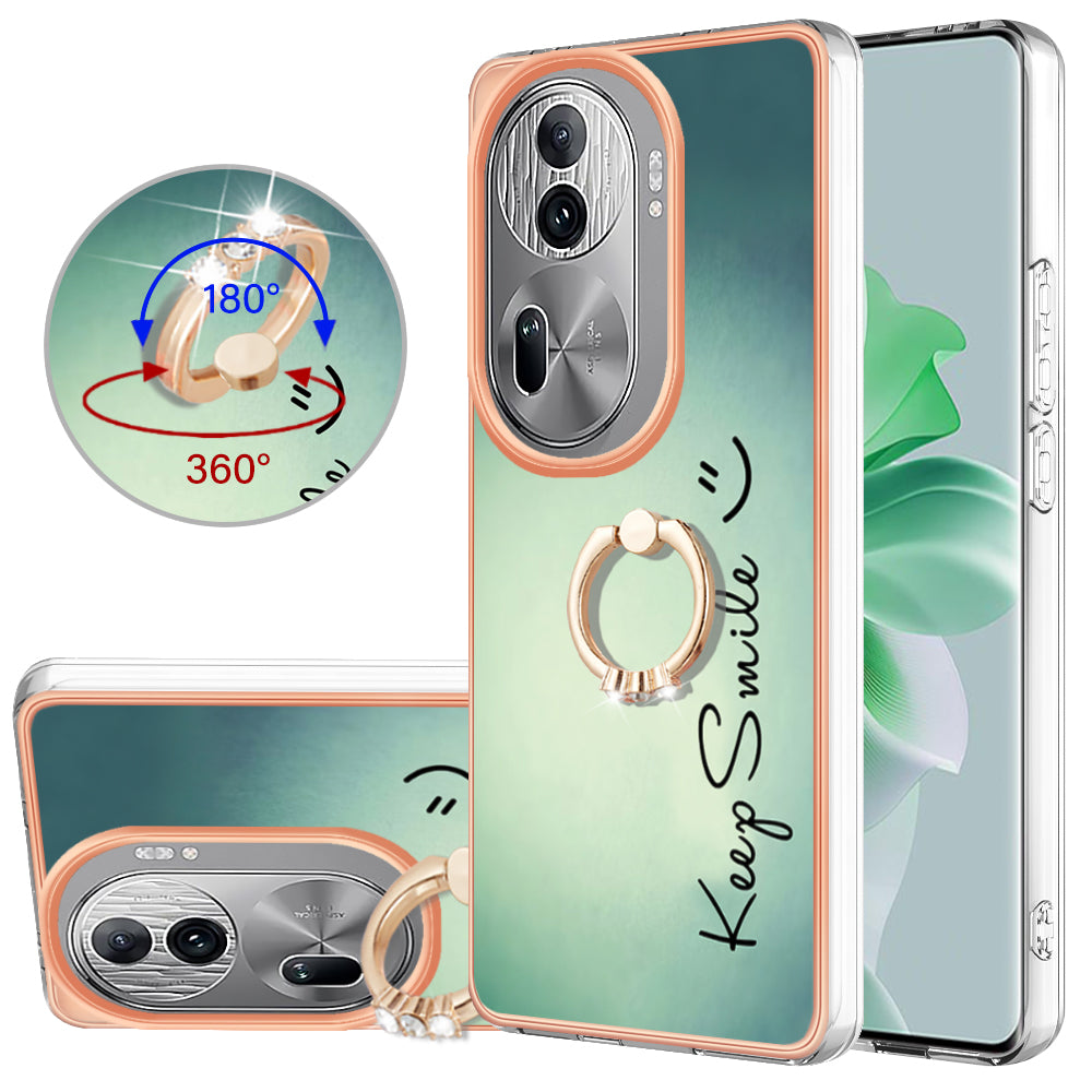 YB IMD Series-20 Style D for Oppo Reno11 Pro 5G (Global) TPU Case Pattern Printing 2.0mm Kickstand Cover - Keep Smile