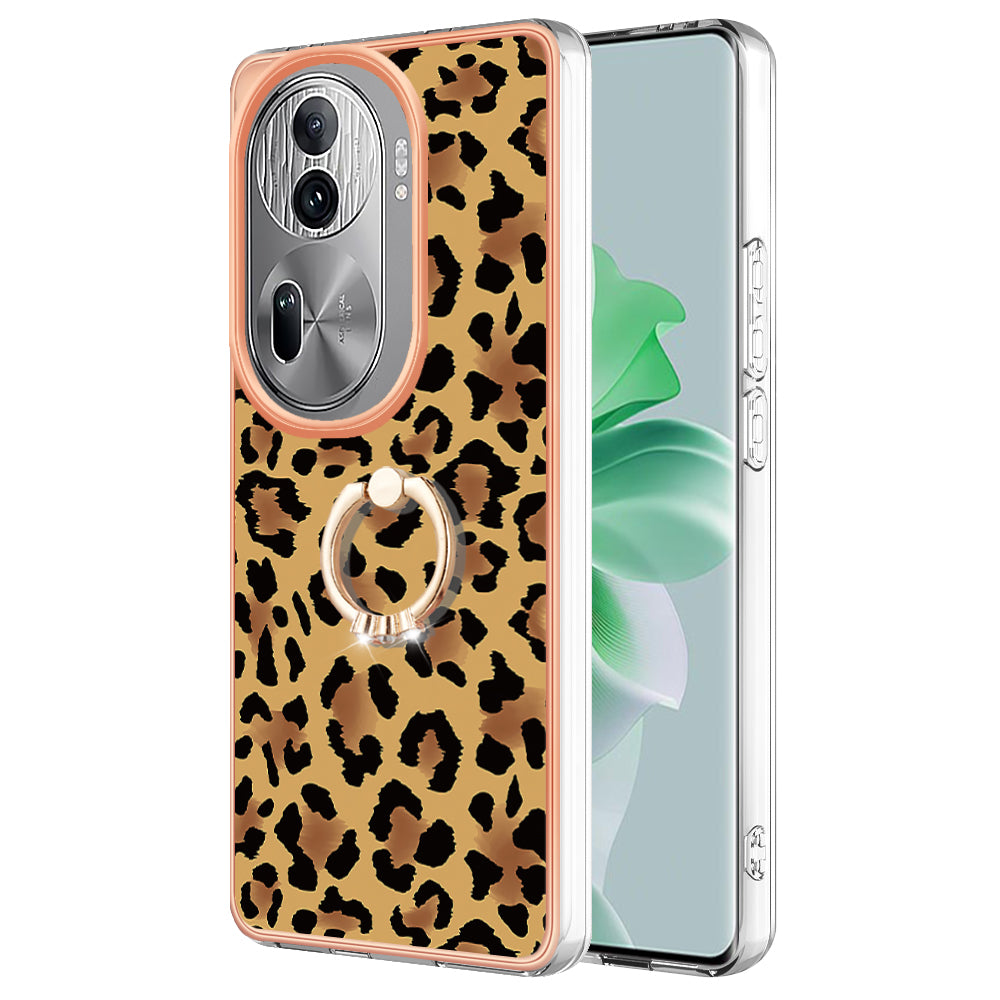 YB IMD Series-20 Style D for Oppo Reno11 Pro 5G (Global) TPU Case Pattern Printing 2.0mm Kickstand Cover - Leopard Print