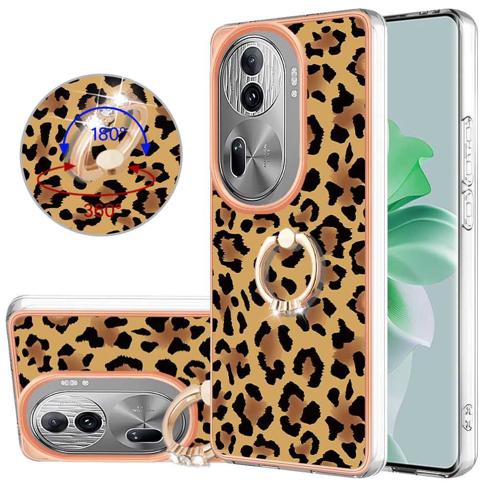 YB IMD Series-20 Style D for Oppo Reno11 Pro 5G (Global) TPU Case Pattern Printing 2.0mm Kickstand Cover - Leopard Print