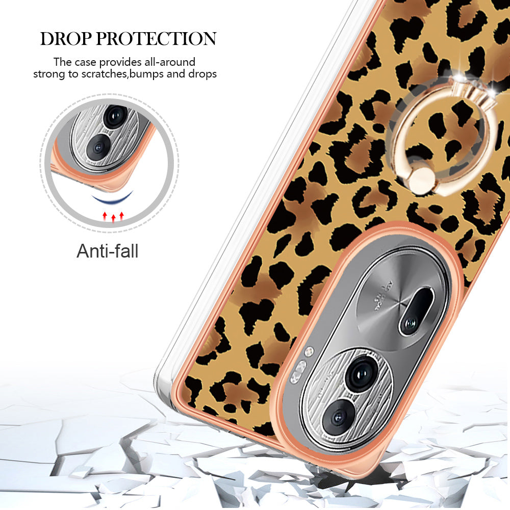 YB IMD Series-20 Style D for Oppo Reno11 Pro 5G (Global) TPU Case Pattern Printing 2.0mm Kickstand Cover - Leopard Print