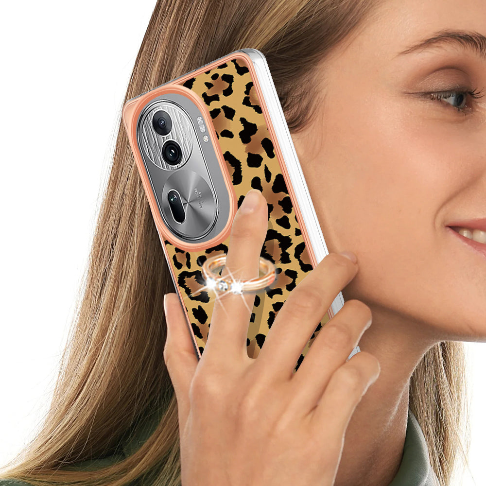 YB IMD Series-20 Style D for Oppo Reno11 Pro 5G (Global) TPU Case Pattern Printing 2.0mm Kickstand Cover - Leopard Print