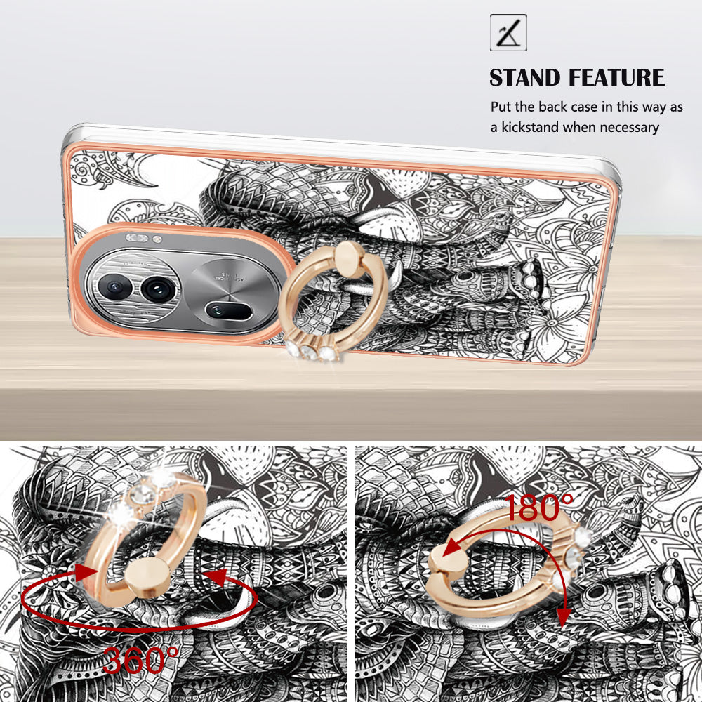 YB IMD Series-20 Style D for Oppo Reno11 Pro 5G (Global) TPU Case Pattern Printing 2.0mm Kickstand Cover - Totem Elephant