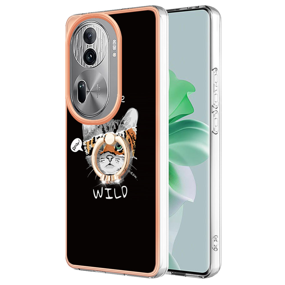 YB IMD Series-20 Style D for Oppo Reno11 Pro 5G (Global) TPU Case Pattern Printing 2.0mm Kickstand Cover - Cat / Tiger